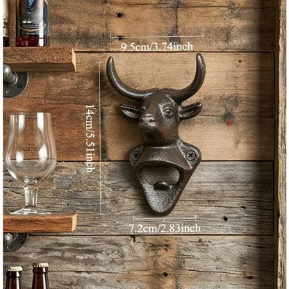 Cast Iron Heavy Duty Metal Bull Head Wall Mounted Drink Bottle Opener