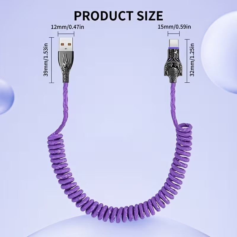 Blue Glowing Dragon USB A To Type C Cable 100W Fast Charger Data Transfer 1M