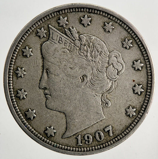 1907 US USA Barber 5 V Cents Coin | Fine Collectable Grade | a9517