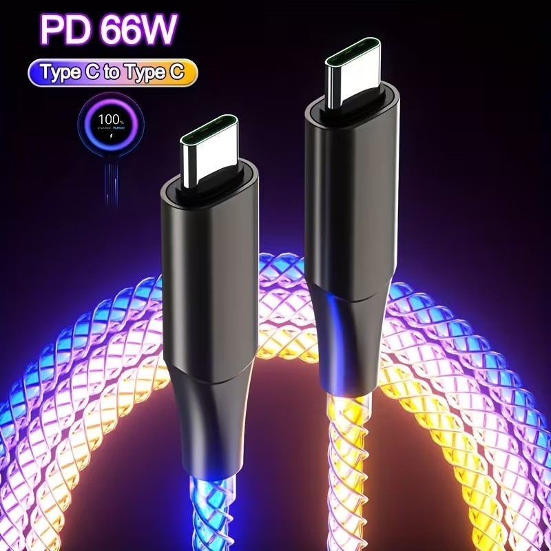 Type - C to Type - C Multi - Coloured RGB Flowing LED Cable Charging Multi Charger