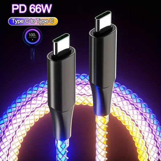 Type - C to Type - C Multi - Coloured RGB Flowing LED Cable Charging Multi Charger