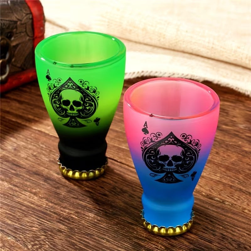 2 x Green & Pink Black Spade Skull Golden Liquor Cap Glass Shot Glasses Gift UK