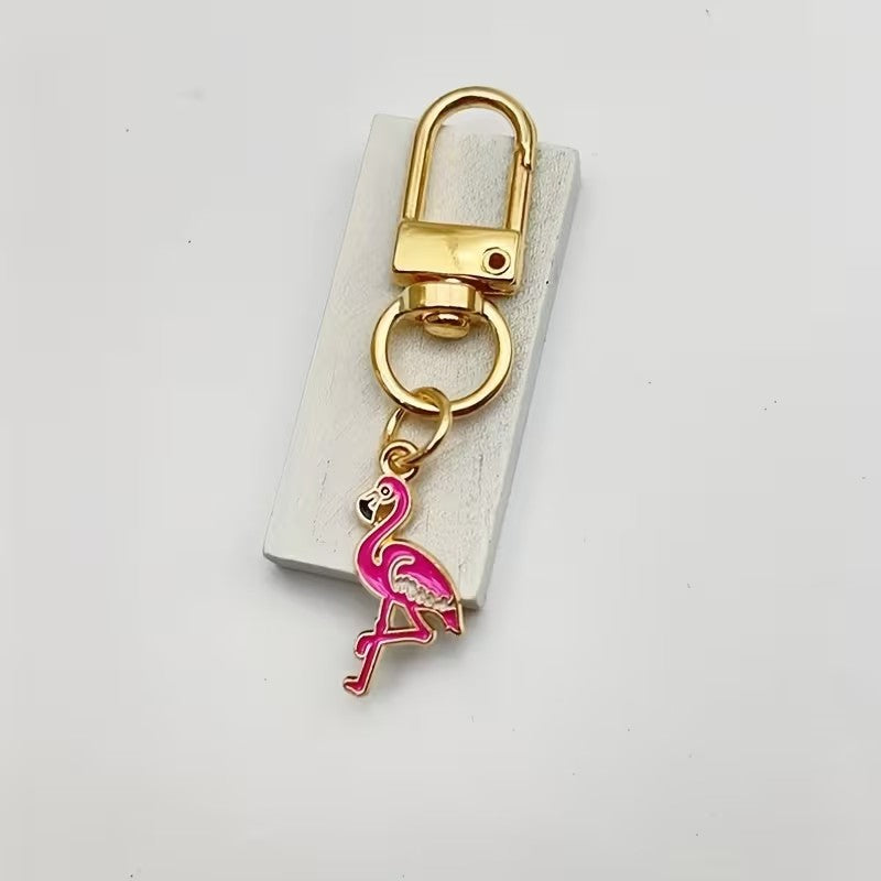 Mini Metal Pink Flamingo Animal Wildlife Charm Keyring Keychain Gift UK