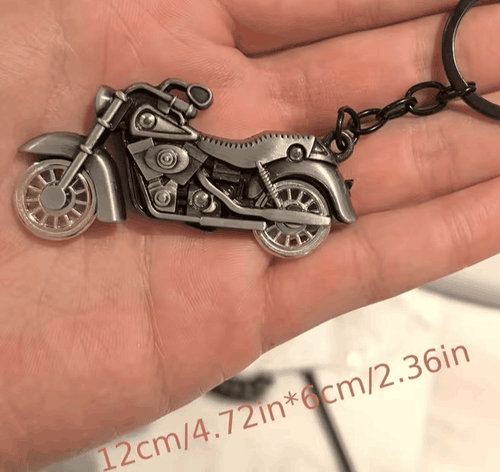 Mini Metal Classic Motorbike With Turning Wheels Keyring Keychain Gift UK
