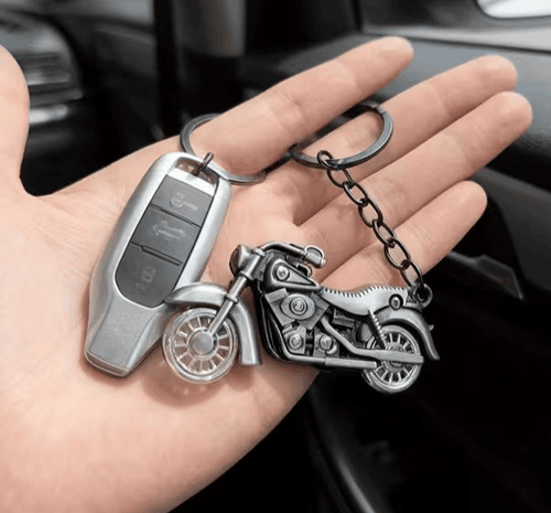 Mini Metal Classic Motorbike With Turning Wheels Keyring Keychain Gift UK