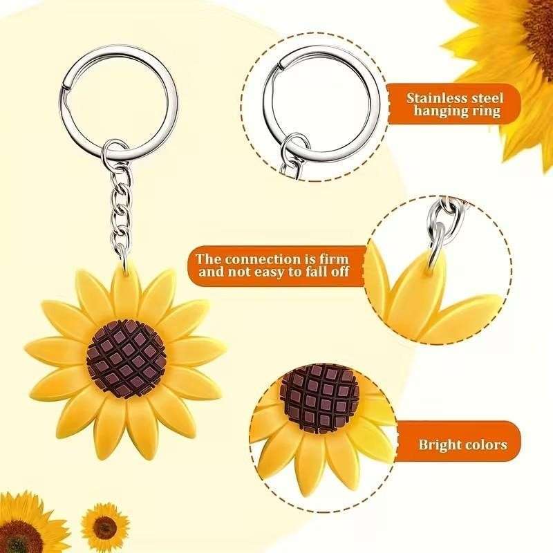 Mini Rubber Yellow Sunflower Flower Charm Keyring Keychain Gift UK