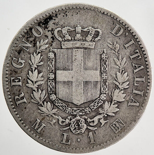 1863 Italy 1 Lira Silver Coin | Fine Collectable Grade | a6236
