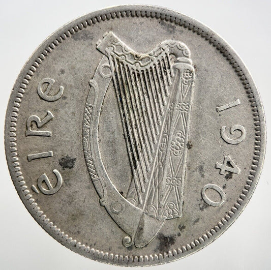 1940 Irish Horse Half-Crown Silver Coin | Very Fine Grade | a1494