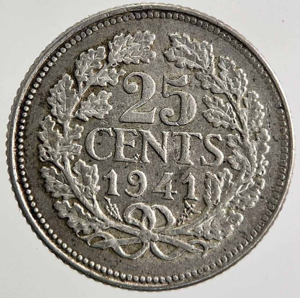 1941 Netherlands 25 Cents Silver Coin | Fine Collectable Grade