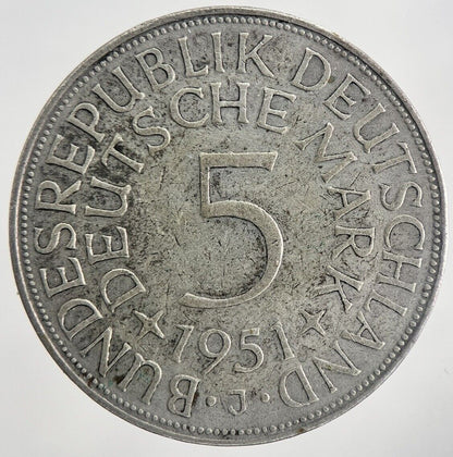 1951 - J Germany 5 Mark Silver Coin | Fine Collectable Grade