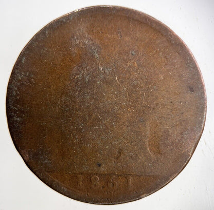 1861 Victoria One Penny Coin | Worn Grade