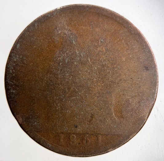 1861 Victoria One Penny Coin | Worn Grade