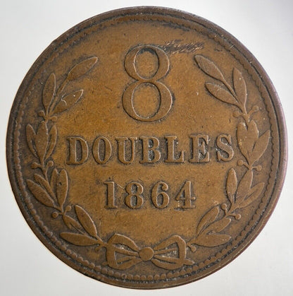 1864 Guernsey 8 Doubles Coin | Fine Collectable Grade | a5913
