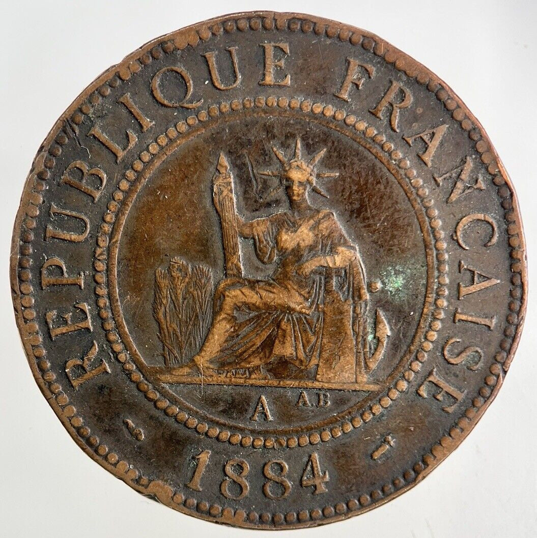 1884 France Indo-China 1 Cent Coin | Fine Collectable Grade