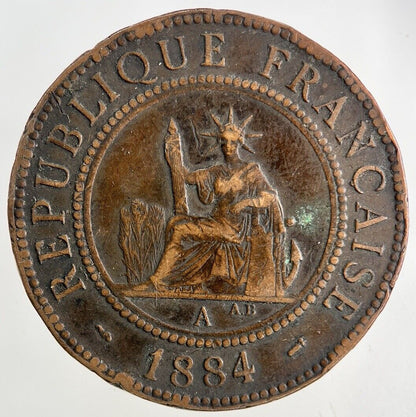 1884 France Indo-China 1 Cent Coin | Fine Collectable Grade