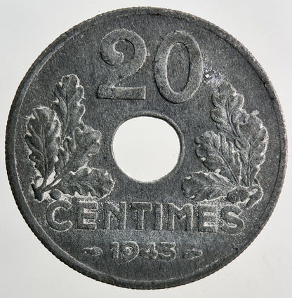 1943 France 20 Centimes Coin | Fine Collectable Grade