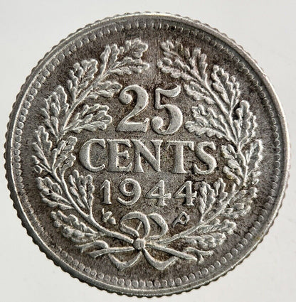 1944 Netherlands 25 Cents Silver Coin | Fine Collectable Grade