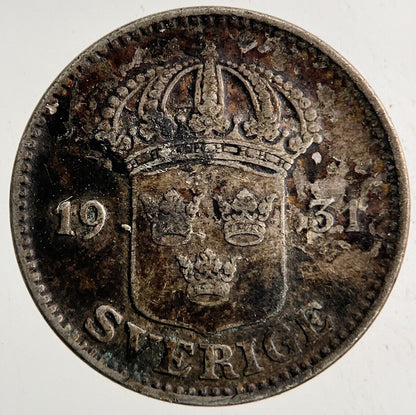 1931 Sweden 25 Ore Silver Coin | Collectable Grade