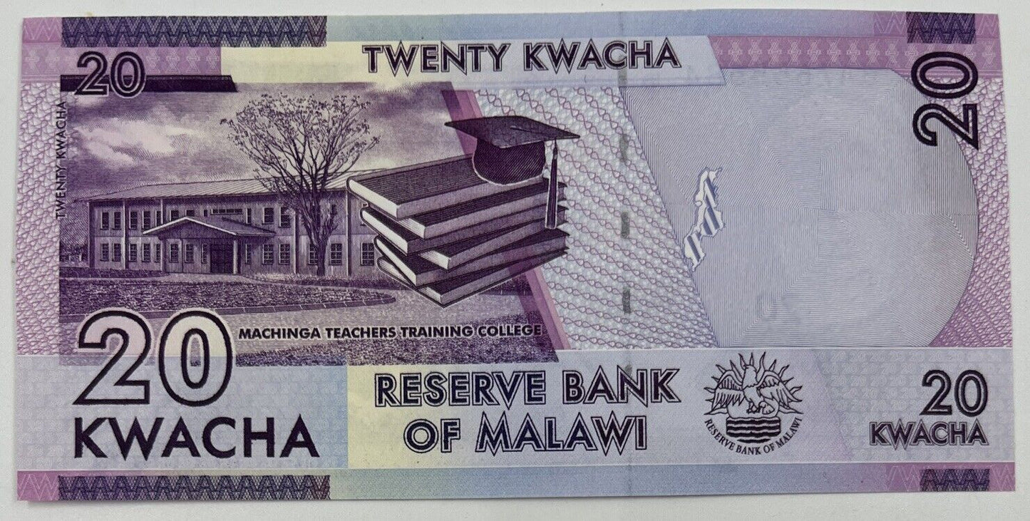 Old Vintage Africa Malawi 20 Kwacha Banknote | Collectable Grade