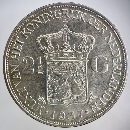 1937 Netherlands 2 1/2 Gulden Silver Coin | Very High Grade | a665