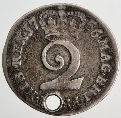 1756 George II 2nd Maundy Two - Pence Silver Coin | Fine Collectable Grade | a6921
