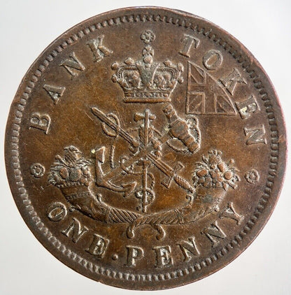 1857 Canada Bank Token One Penny Coin | Very High Grade