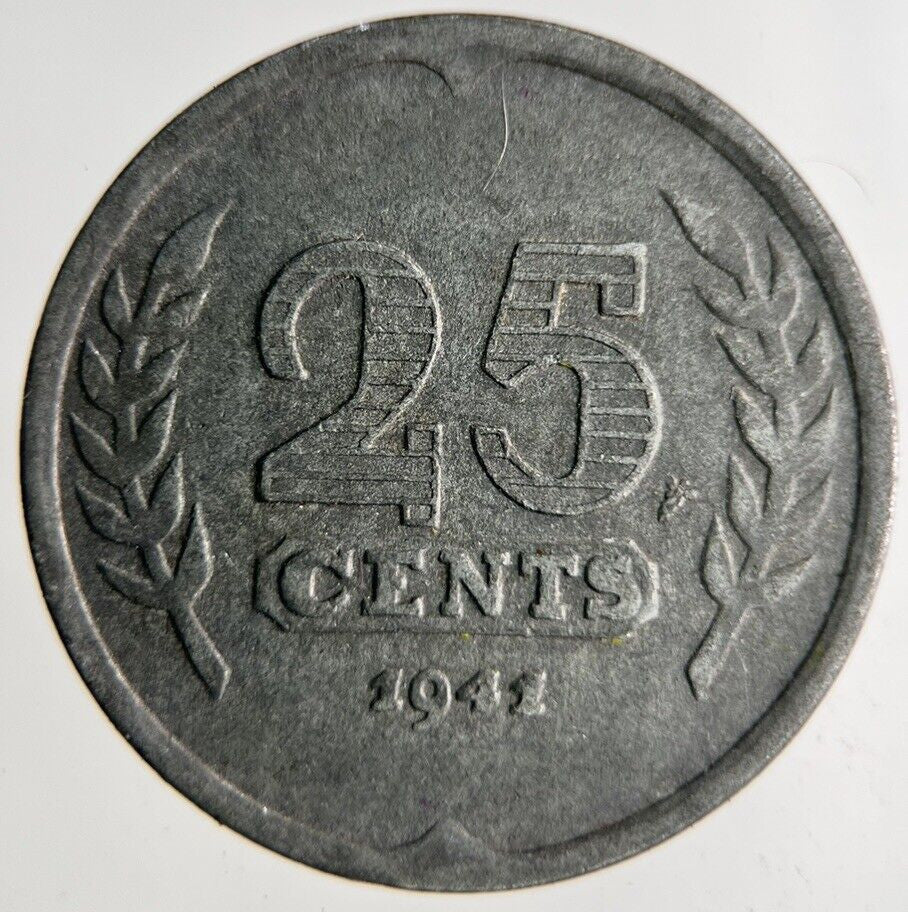 1941 Netherlands 25 Cents Coin | Fine Collectable Grade