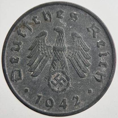 1942 - F Germany Nazi 10 Pfennig Coin | Fine Collectable Grade | a7769
