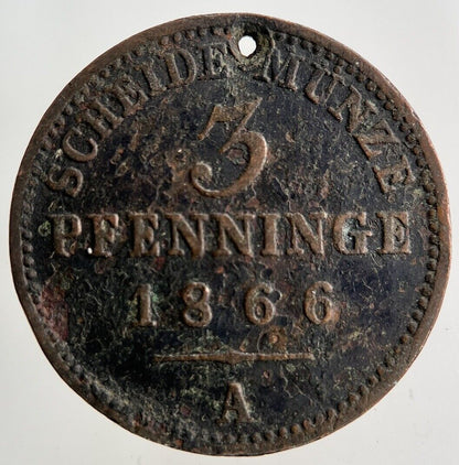 1866 Germany Prussia 3 Pfennig Coin | Fine Collectable Grade