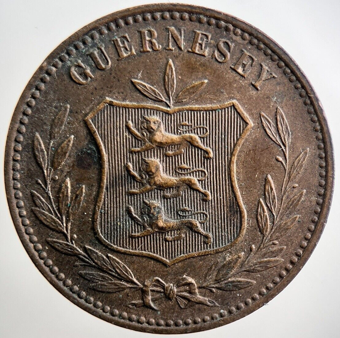 1885 8 Doubles Guernsey Coin | Fine Collectable Grade | a3804