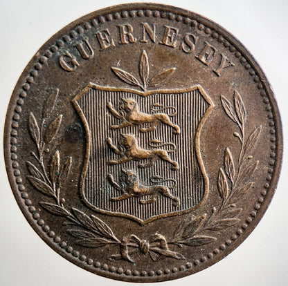 1885 8 Doubles Guernsey Coin | Fine Collectable Grade | a3804