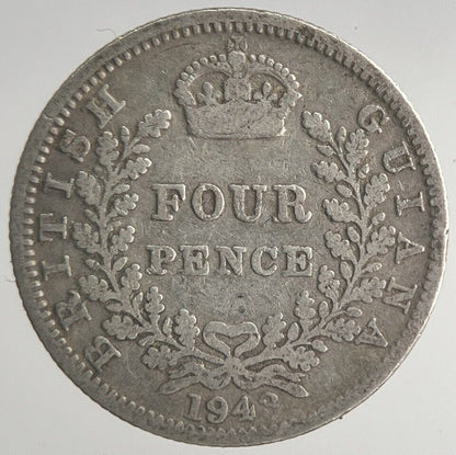 1943 British Four - Pence Guiana Belize Silver Coin | Collectable Grade | a4225