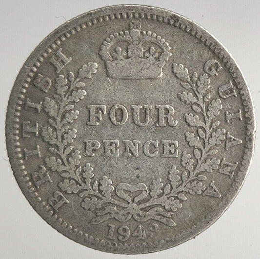 1943 British Four - Pence Guiana Belize Silver Coin | Collectable Grade | a4225