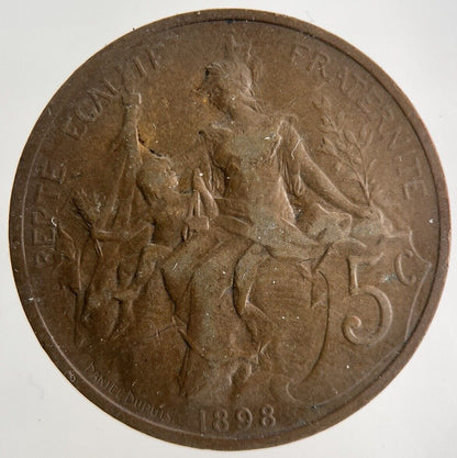 1898 France 5 Centimes Coin | Fine Collectable Grade