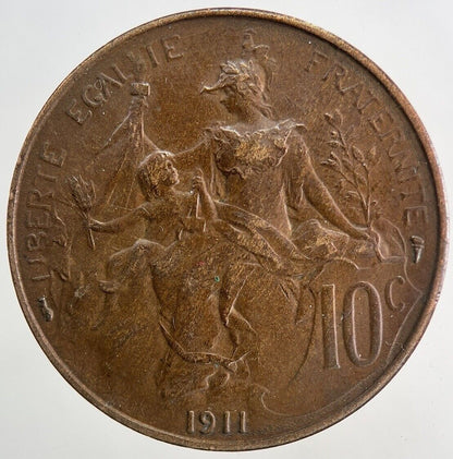 1911 France 10 Cents Centimes Coin | Fine Collectable Grade