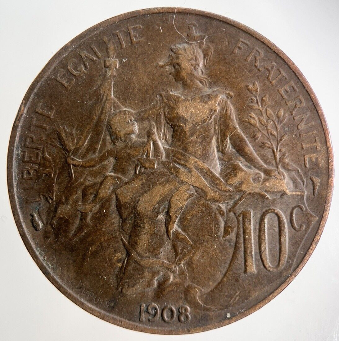 1908 France 10 Centimes Coin | Fine Collectable Grade