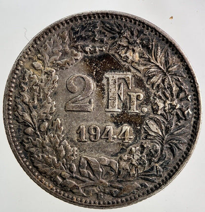 1944 Switzerland Swiss 2 Francs Silver Coin | Fine Collectable Grade