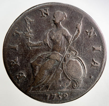 1752 George II 2nd Half-Penny Coin | Fine Collectable Grade