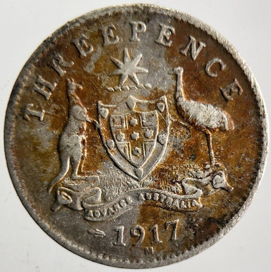 1917 - M Australia Threepence Silver Coin | Fine Collectable Grade | a4617