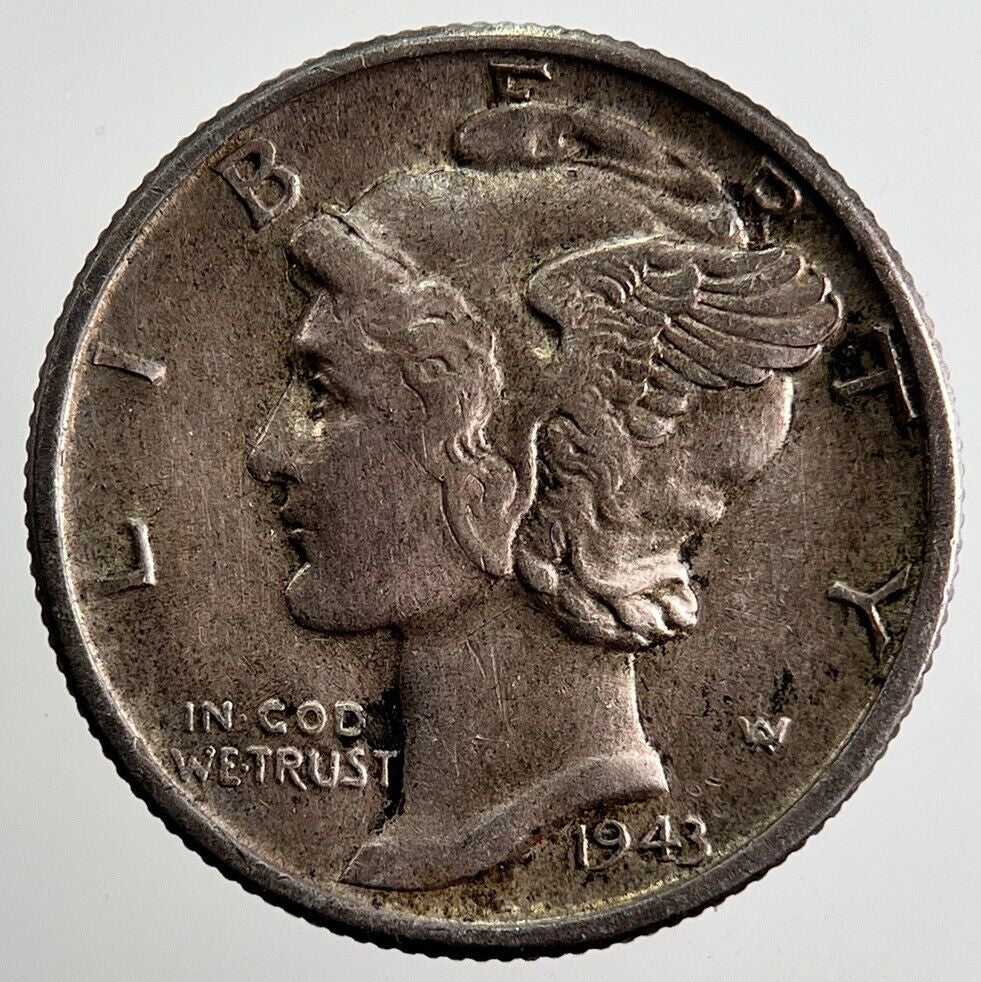 1943 US USA Mercury Dime Silver Coin | Very High Grade