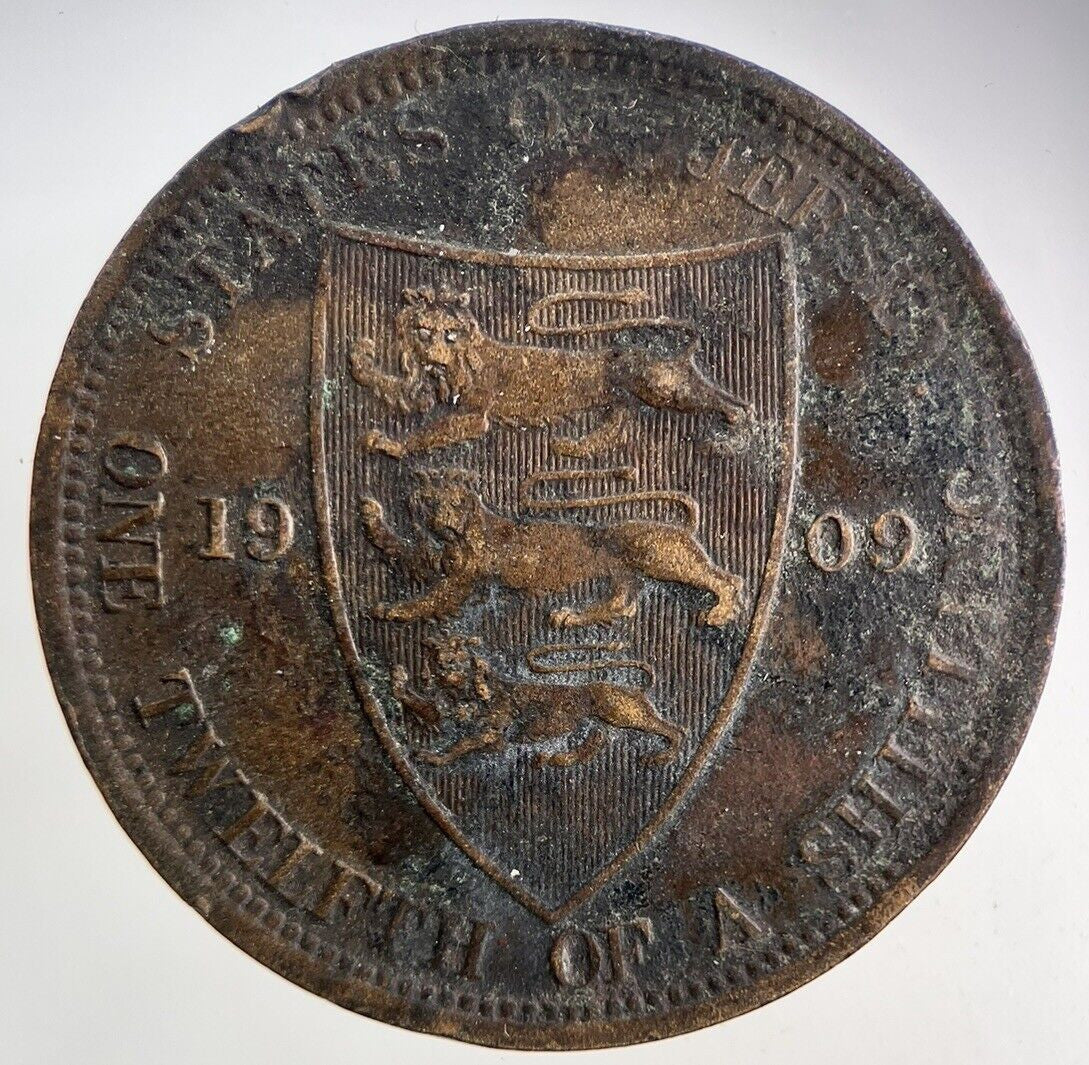 1909 Jersey One Twelfth Of A Shilling 1/12th Coin | Fine Collectable Grade