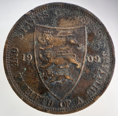 1909 Jersey One Twelfth Of A Shilling 1/12th Coin | Fine Collectable Grade