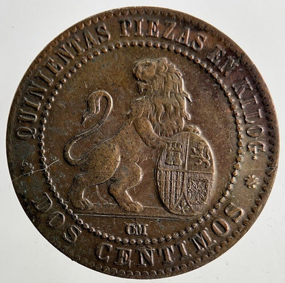 1870 Spain 2 Dos Centimos Coin | Fine Collectable Grade