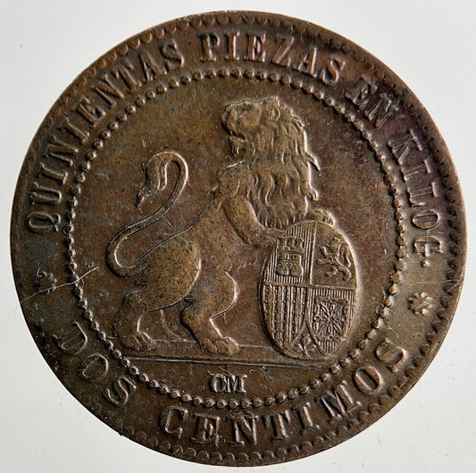 1870 Spain 2 Dos Centimos Coin | Fine Collectable Grade