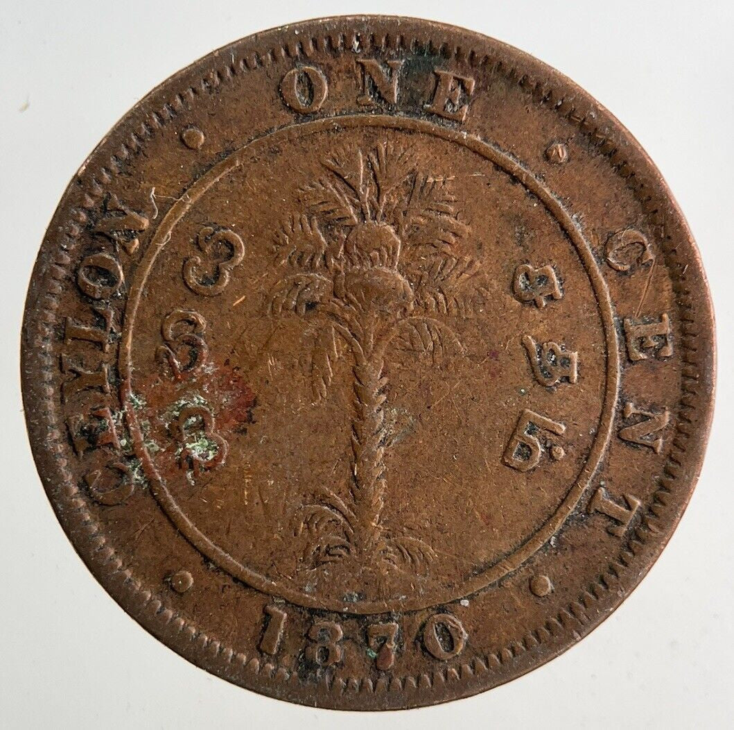 1870 Ceylon 1 One Cent Coin | Fine Collectable Grade