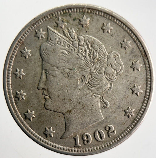 1902 US USA Liberty V Cents Nickel Coin | Very High Grade | a4633