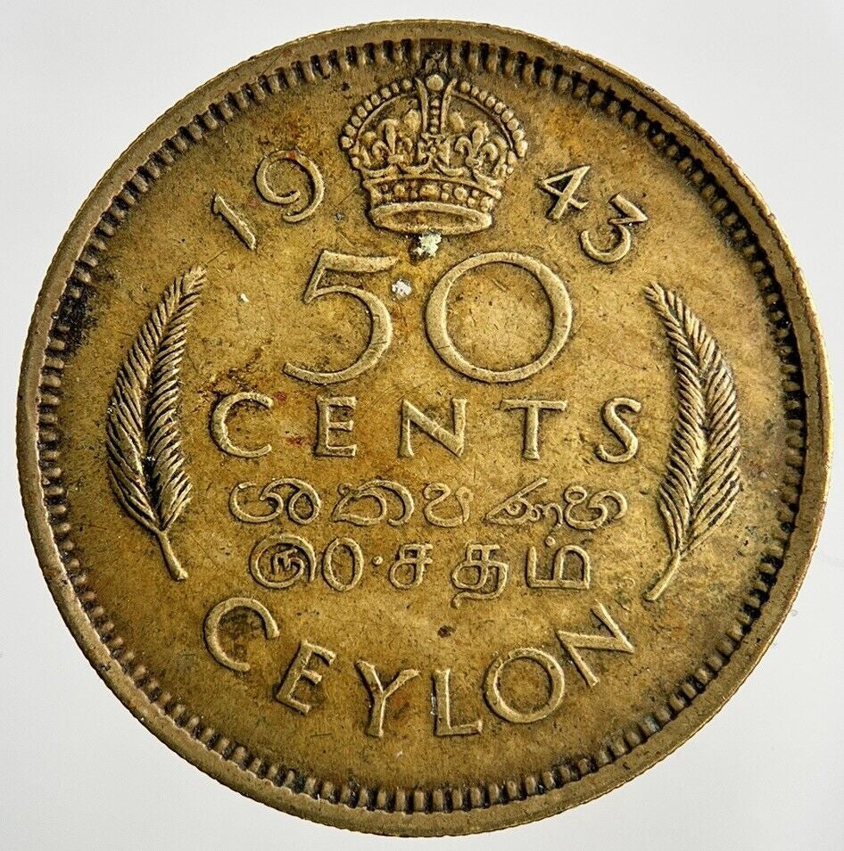 1943 Ceylon 50 Cents Coin | Fine Collectable Grade