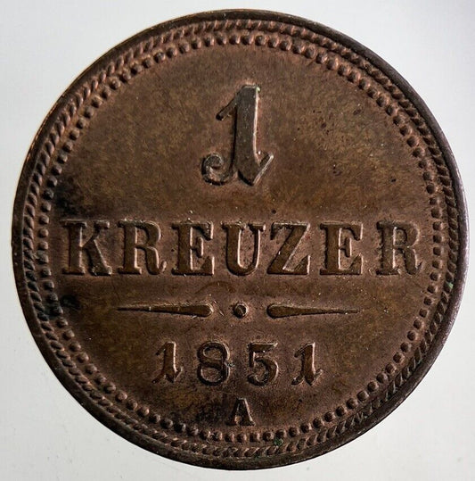 1851 Austria 1 One Kreuzer Coin | Very High Grade