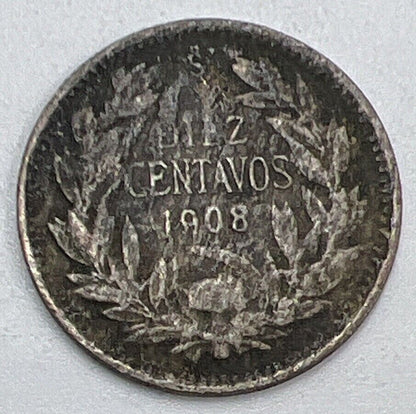 1908 - S Chile Diez 10 Centavos Silver Coin | Collectable Grade | a1548