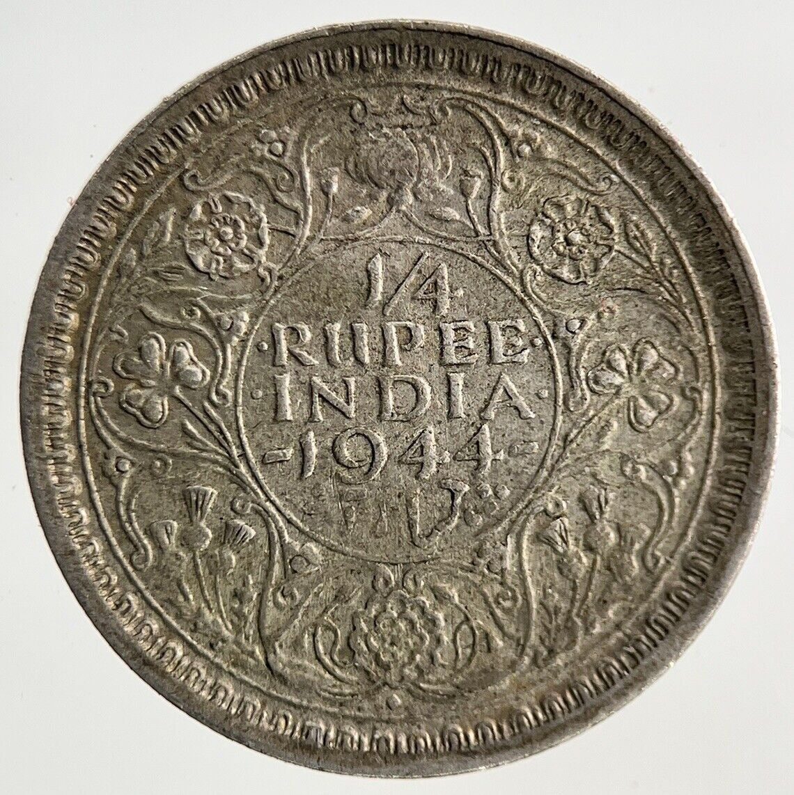 1944 India 1/4 Quarter Rupee Silver Coin | Fine Collectable Grade